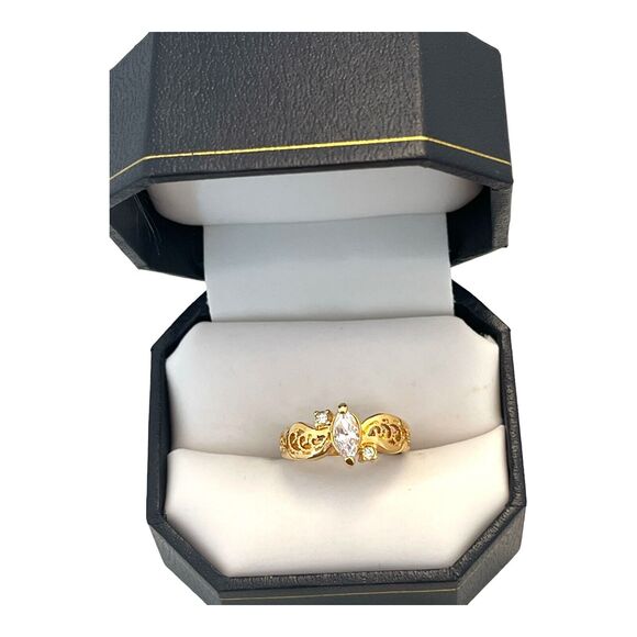 Vintage Vargas Ring Size 7 18K Gold Plate CZ Engagement Wedding 5T - Picture 4 of 5